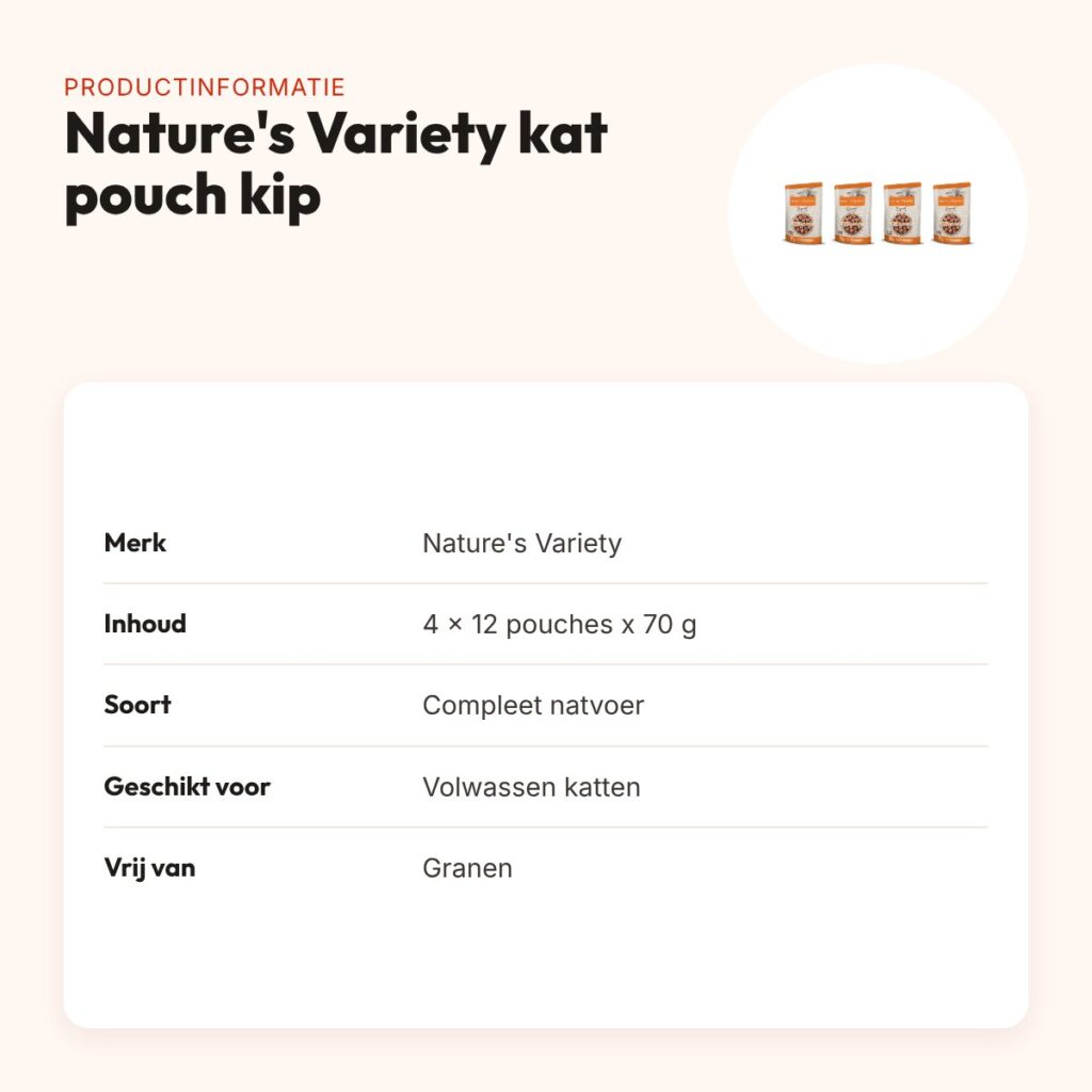 Nature's Variety kattenvoer pouch kip 70 g – multipack 4 x 12 stuks – productinformatie