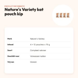 Nature's Variety kattenvoer pouch kip 70 g – multipack 4 x 12 stuks – productinformatie