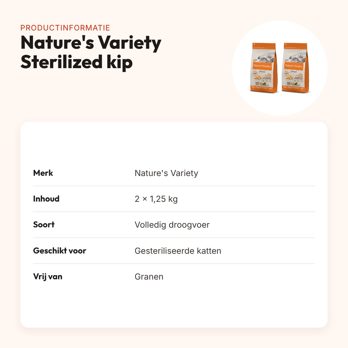 Nature's Variety kattenvoer Sterilized kip 1,25 kg – multipack 2 stuks – productinformatie