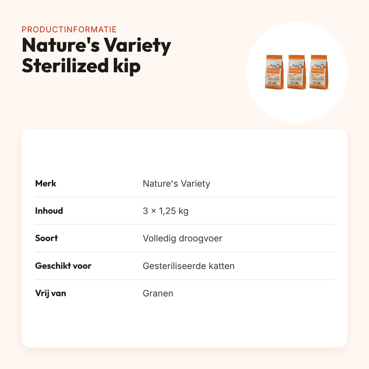 Nature's Variety kattenvoer Sterilized kip 1,25 kg – multipack 3 stuks – productinformatie