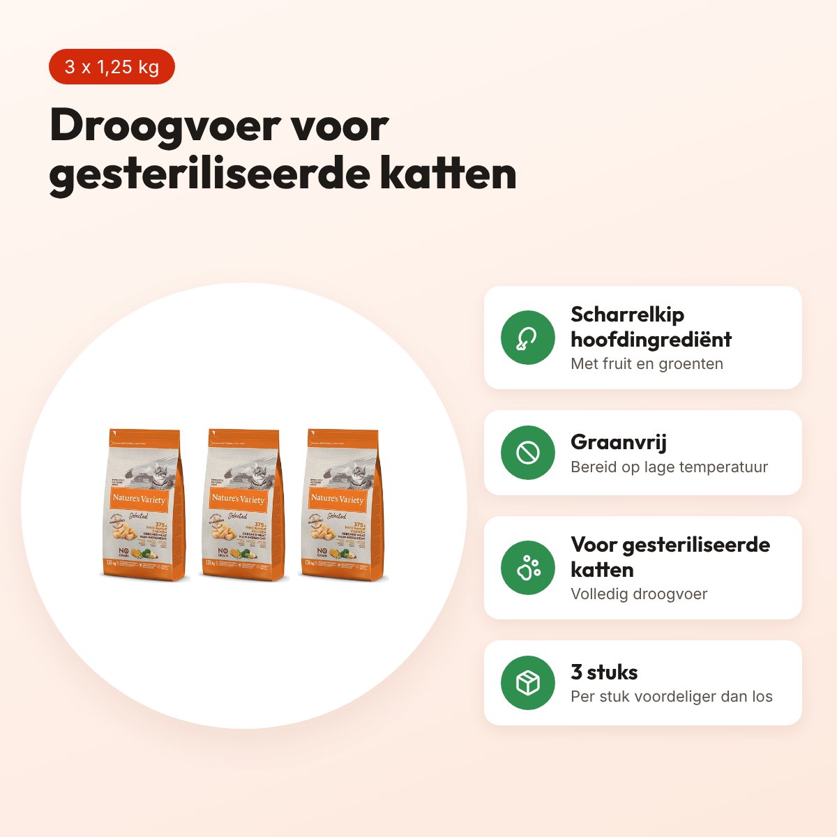 Nature's Variety kattenvoer Sterilized kip 1,25 kg – multipack 3 stuks – voordelen