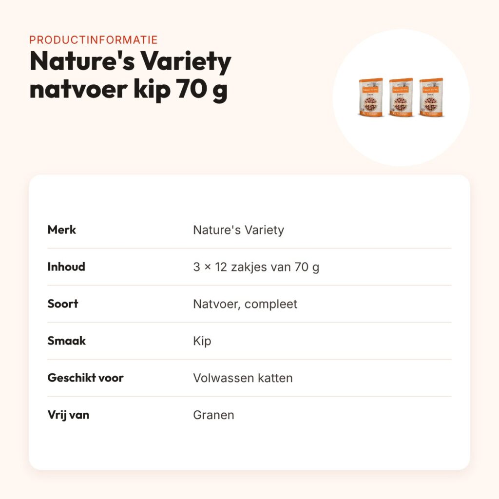 Nature's Variety natvoer kat kip 12 x 70 g – graanvrij, multipack 3 stuks – productinformatie