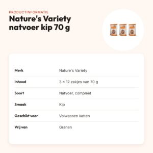 Nature's Variety natvoer kat kip 12 x 70 g – graanvrij, multipack 3 stuks – productinformatie