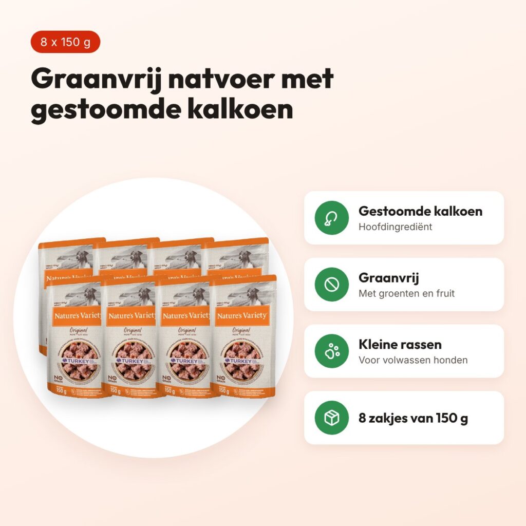 Nature's Variety Original hondenvoer Mini Pouch kalkoen 8 x 150 g – voordelen