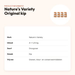 Nature's Variety Original kattenvoer kip 1,25 kg – multipack 4 stuks – productinformatie