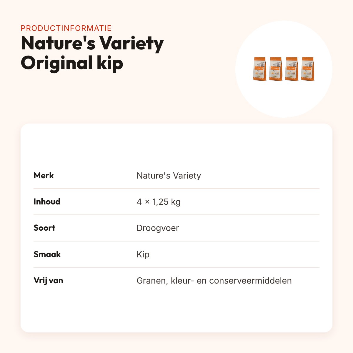 Nature's Variety Original kattenvoer kip 1,25 kg – multipack 4 stuks – productinformatie