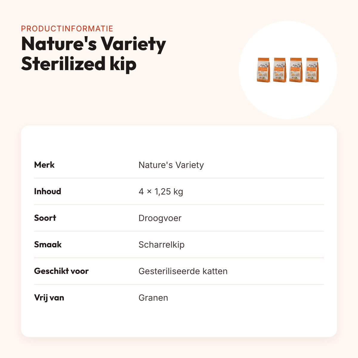 Nature's Variety Sterilized kat scharrelkip 1,25 kg – multipack 4 stuks – productinformatie