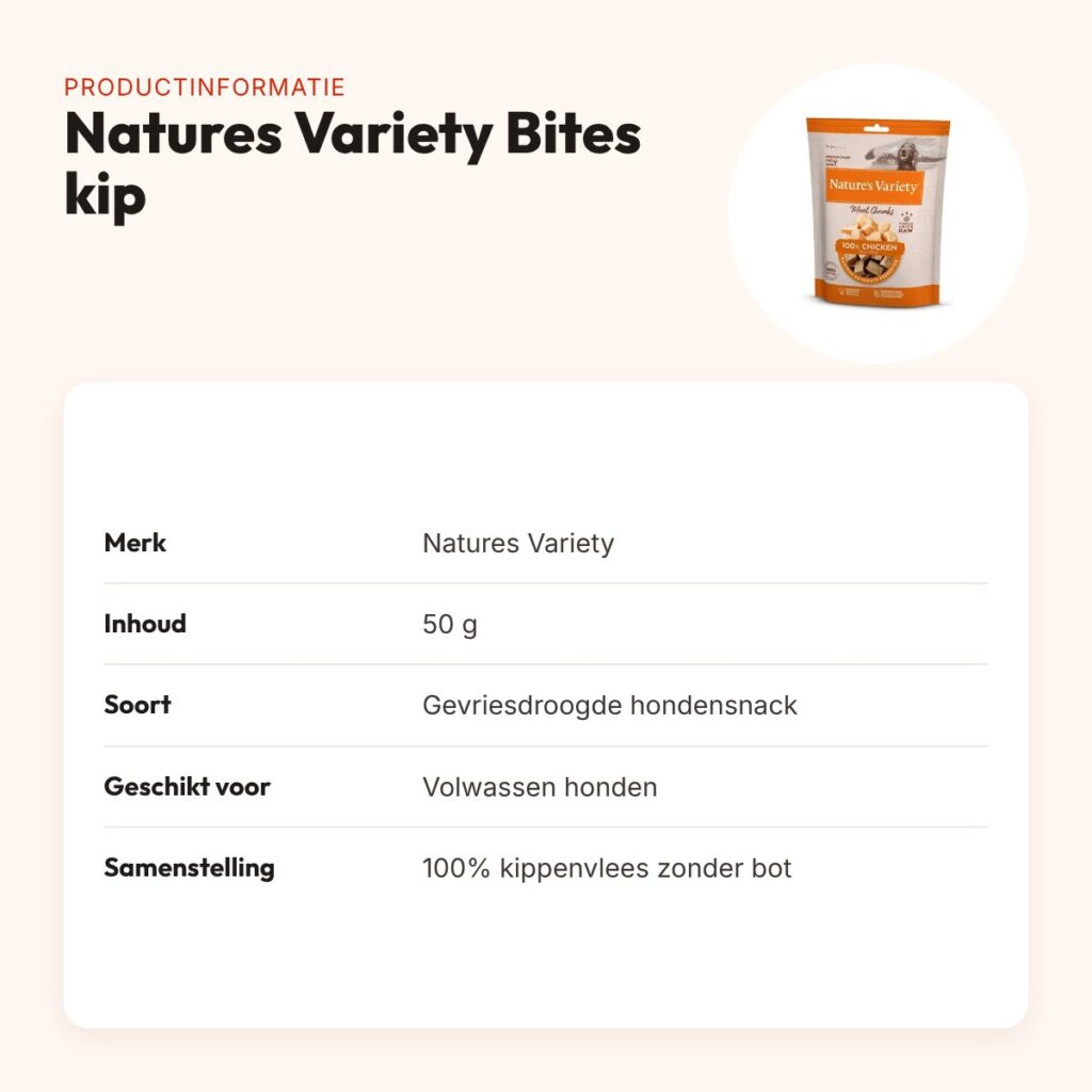 Natures Variety Freeze Dried Bites kip 50 g – gevriesdroogd – productinformatie