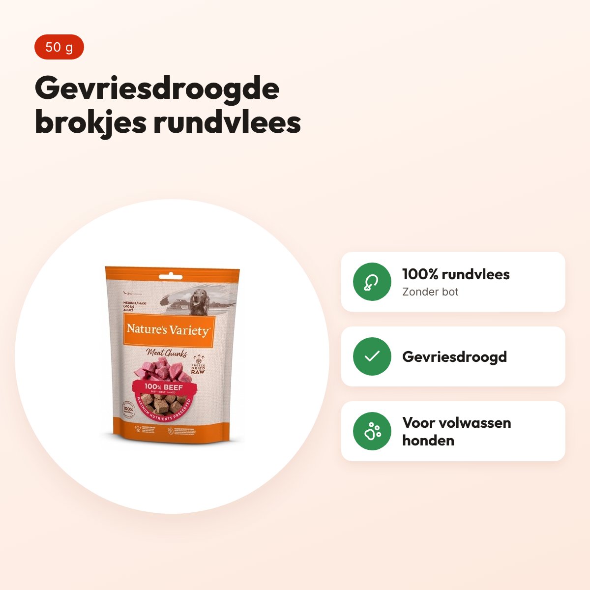 Natures Variety Freeze Dried Chunks rund 50 g – gevriesdroogd – voordelen
