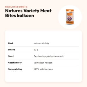 Natures Variety Freeze Dried Meat Bites kalkoen 20 g – gevriesdroogd – productinformatie