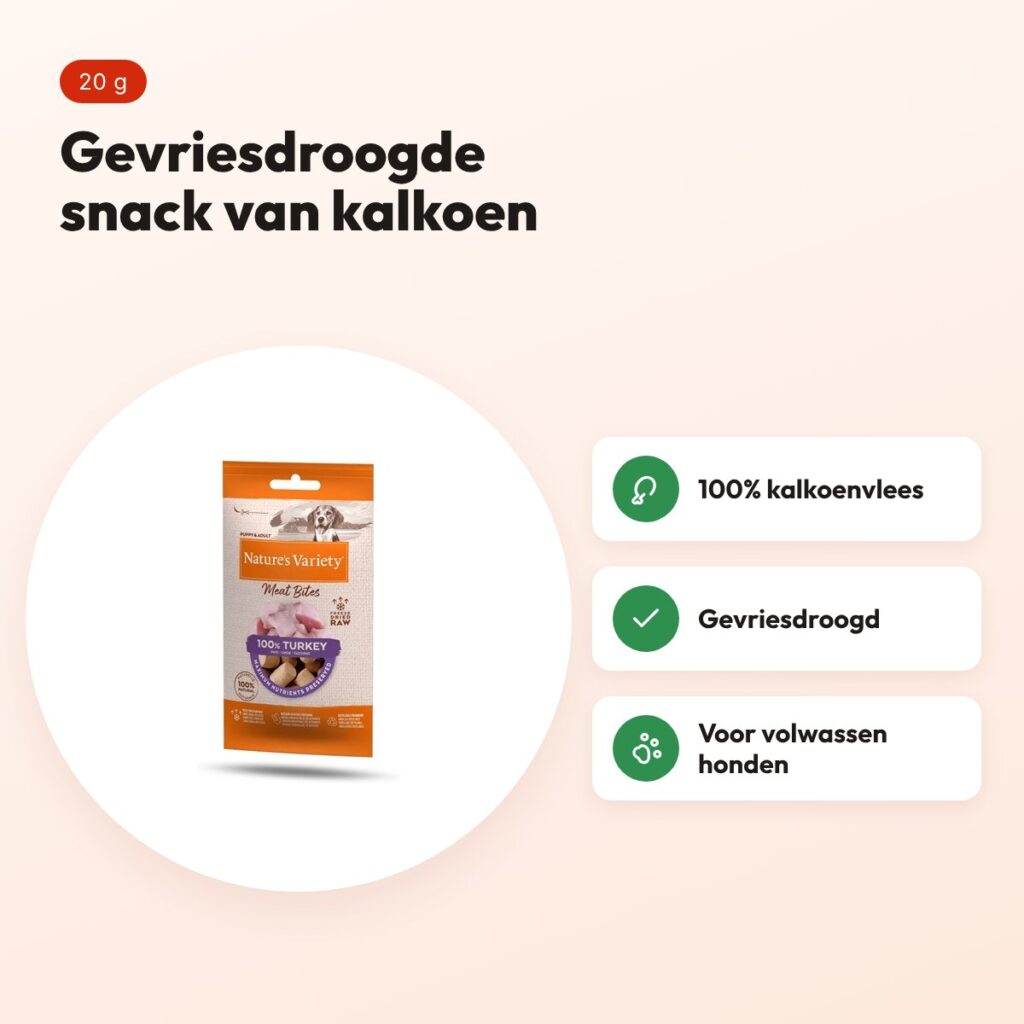 Natures Variety Freeze Dried Meat Bites kalkoen 20 g – gevriesdroogd – voordelen