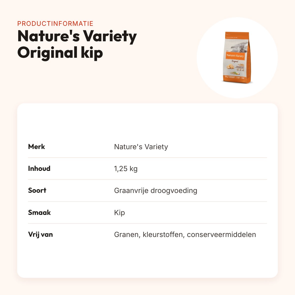 Natures Variety kattenvoer Original Kip 1,25 kg – graanvrij – productinformatie