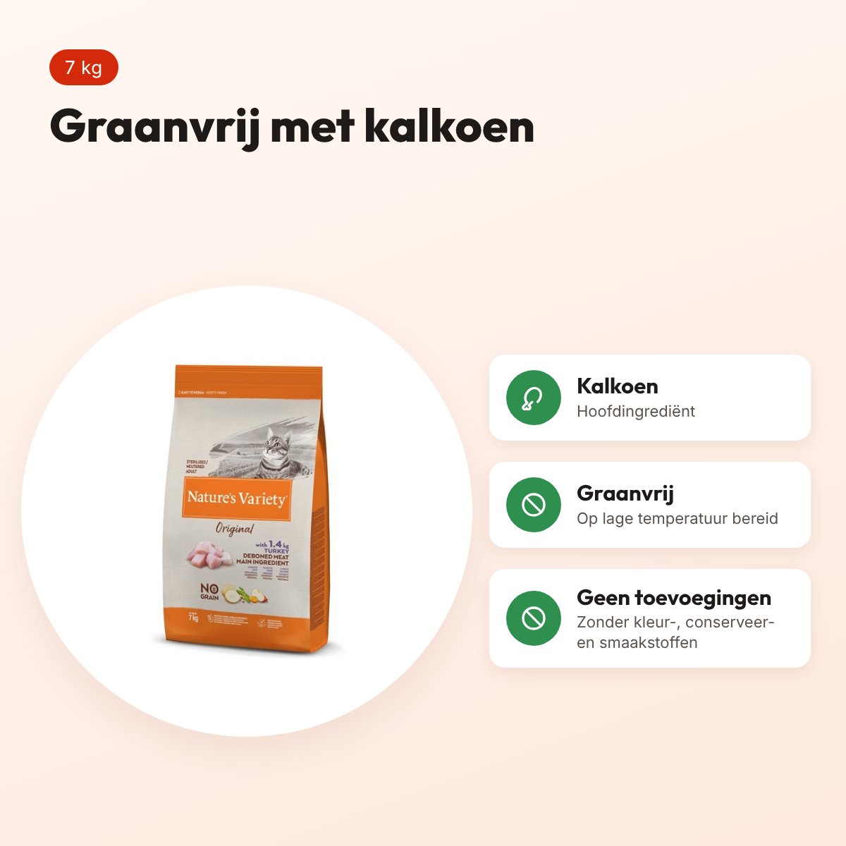 Natures Variety kattenvoer Original Sterilized Kalkoen 7 kg – graanvrij – voordelen