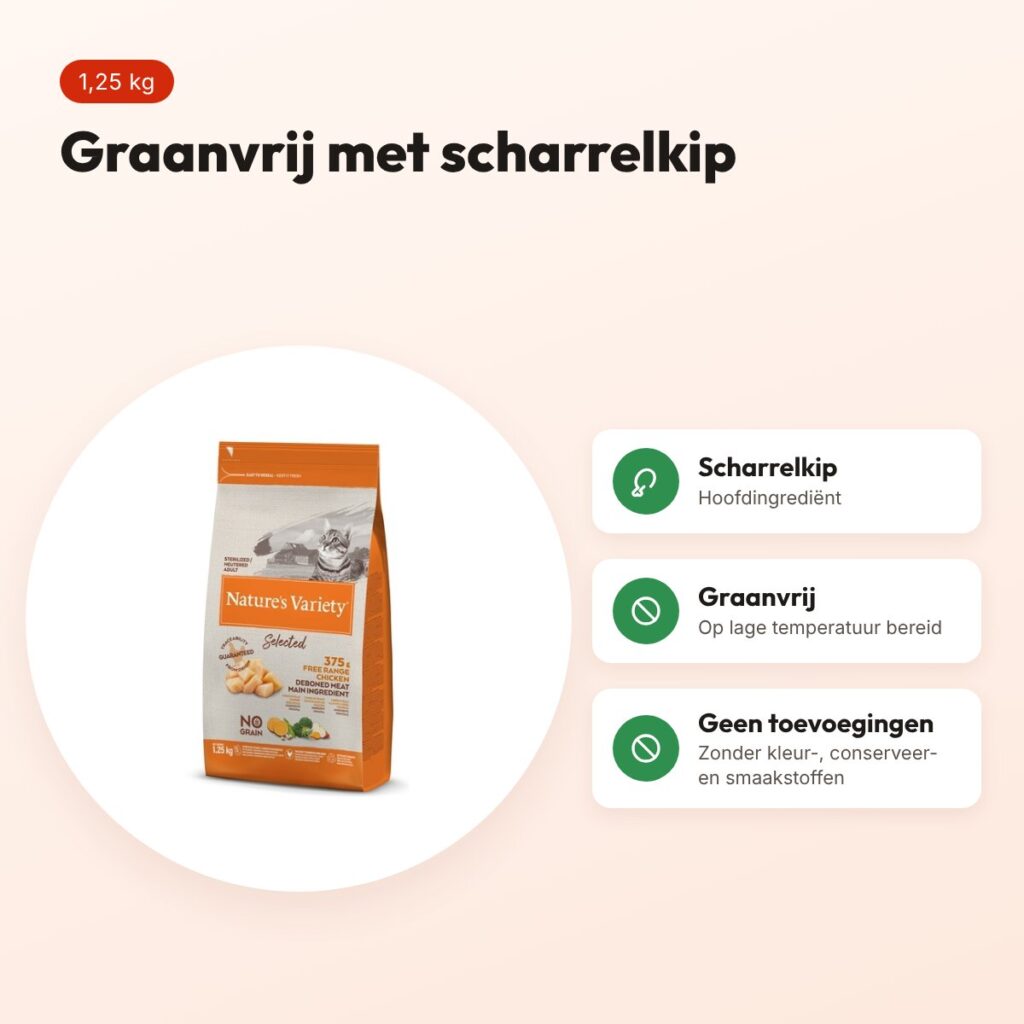 Natures Variety kattenvoer Sterilized Scharrelkip 1,25 kg – voordelen