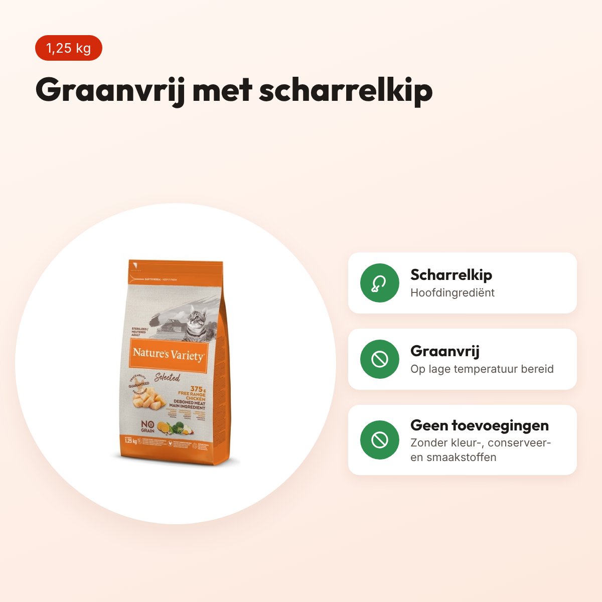 Natures Variety kattenvoer Sterilized Scharrelkip 1,25 kg – voordelen