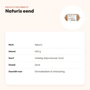 Naturis eend hondenvoer 500 g – diepgevroren – productinformatie
