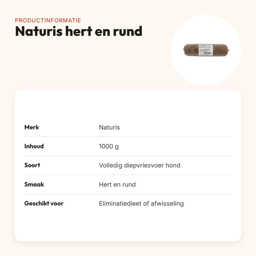 Naturis hert en rund hondenvoer 1000 g – diepgevroren, eliminatiedieet – productinformatie