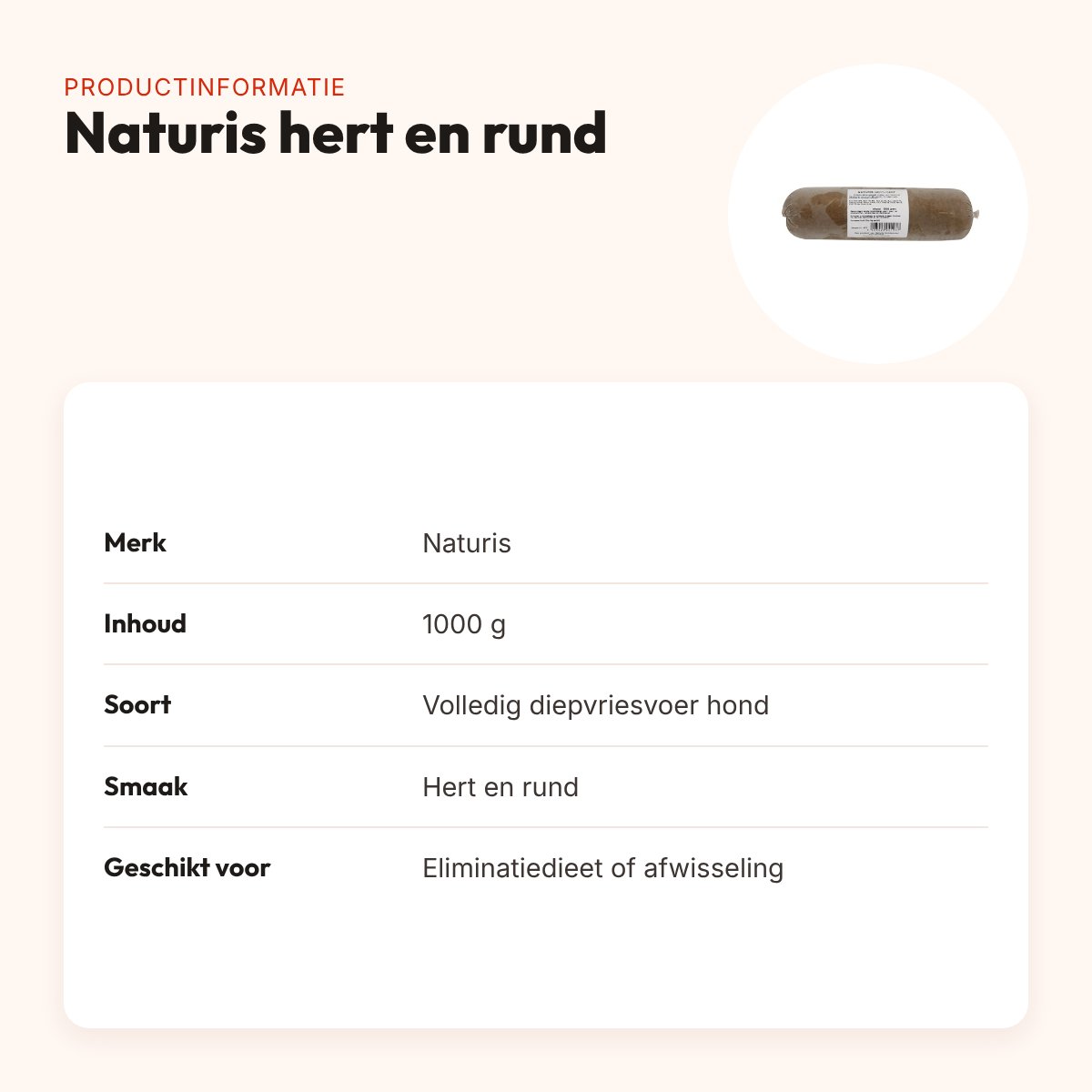 Naturis hert en rund hondenvoer 1000 g – diepgevroren, eliminatiedieet – productinformatie
