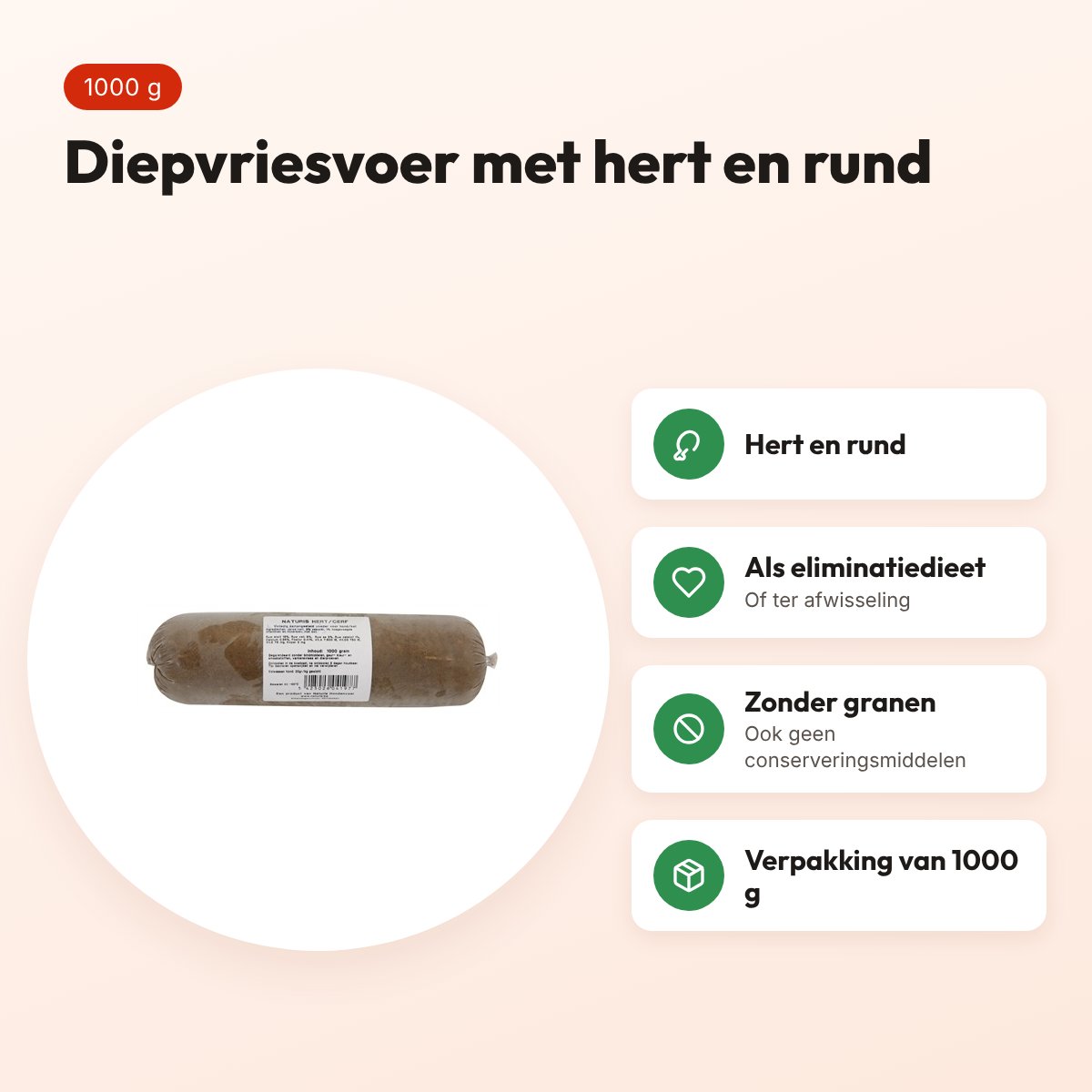 Naturis hert en rund hondenvoer 1000 g – diepgevroren, eliminatiedieet – voordelen