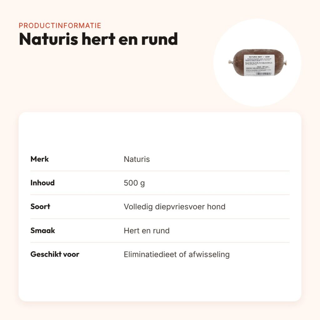 Naturis hert en rund hondenvoer 500 g – diepgevroren, eliminatiedieet – productinformatie