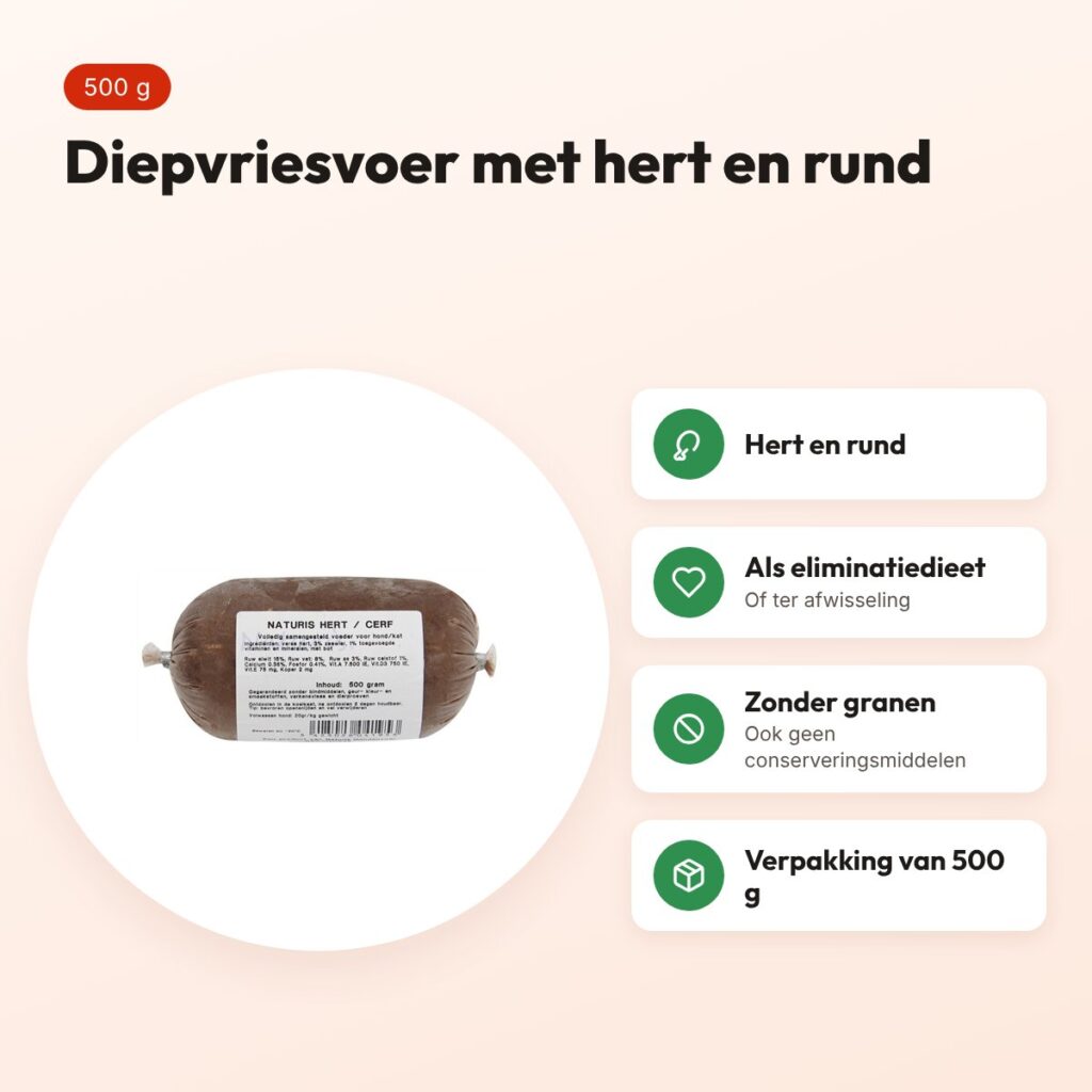 Naturis hert en rund hondenvoer 500 g – diepgevroren, eliminatiedieet – voordelen