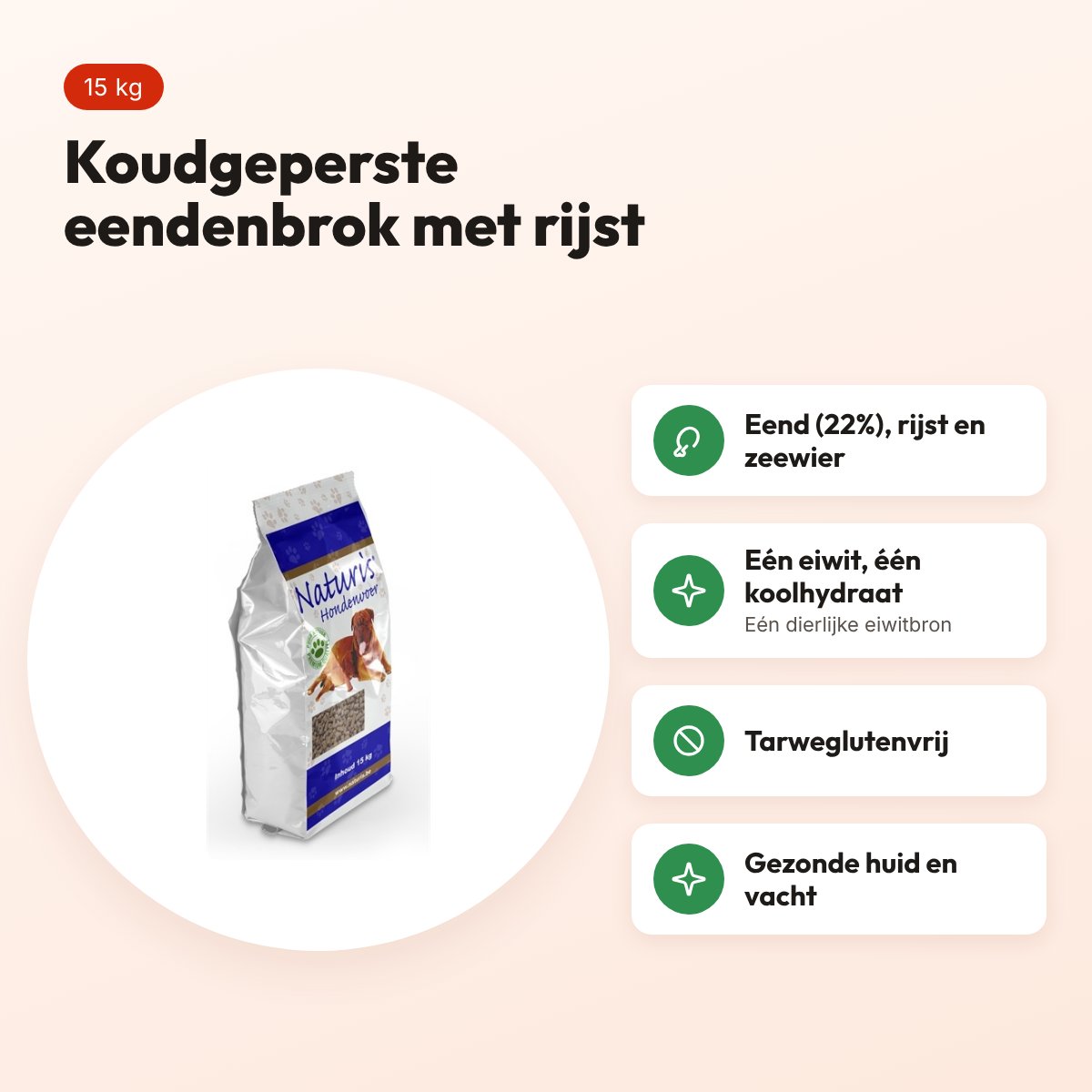 Naturis hondenvoer geperste brok eend 15 kg – tarweglutenvrij – voordelen