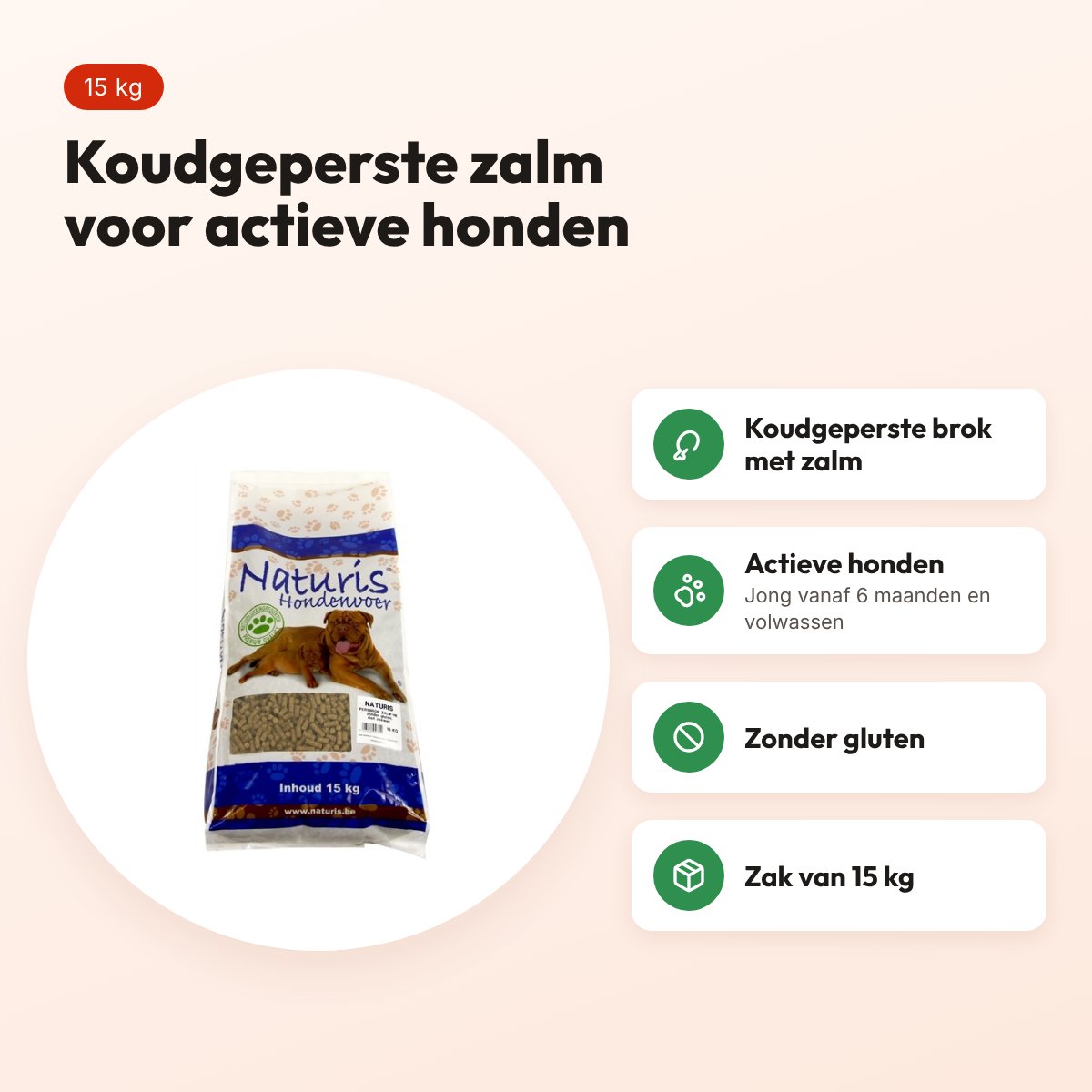 Naturis hondenvoer geperste brok High Energy zalm 15 kg – glutenvrij – voordelen