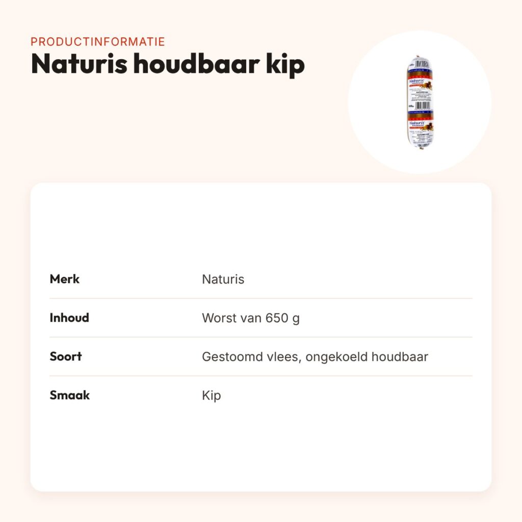 Naturis hondenvoer houdbaar kip 650 g – gestoomd vers vlees met zeewier – productinformatie