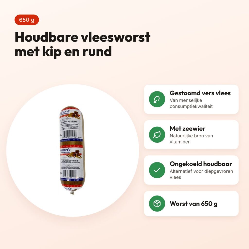 Naturis hondenvoer houdbaar kip en rund 650 g – gestoomd vlees met zeewier – voordelen