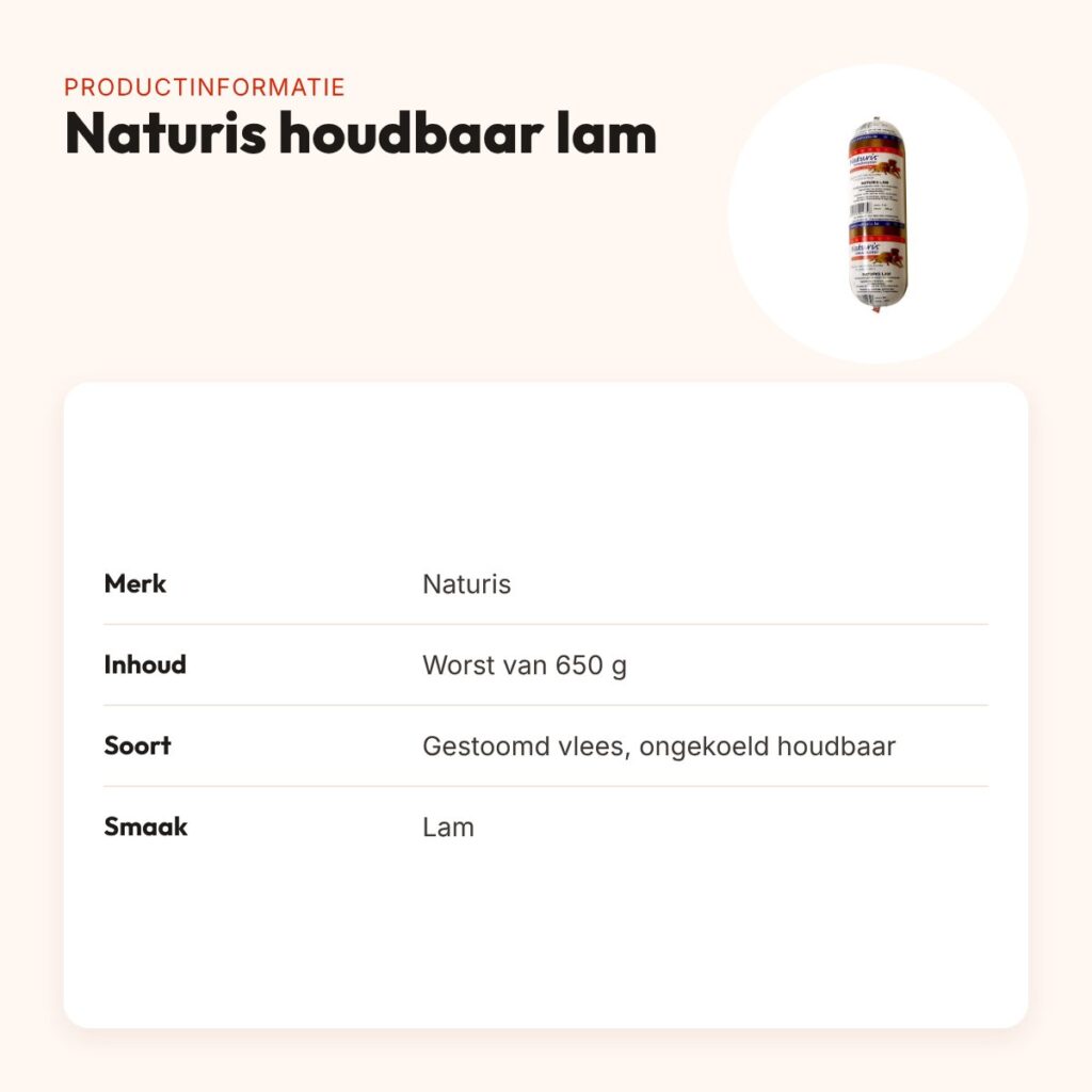 Naturis hondenvoer houdbaar lam 650 g – gestoomd vers vlees met zeewier – productinformatie