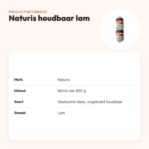 Naturis hondenvoer houdbaar lam 650 g – gestoomd vers vlees met zeewier – productinformatie