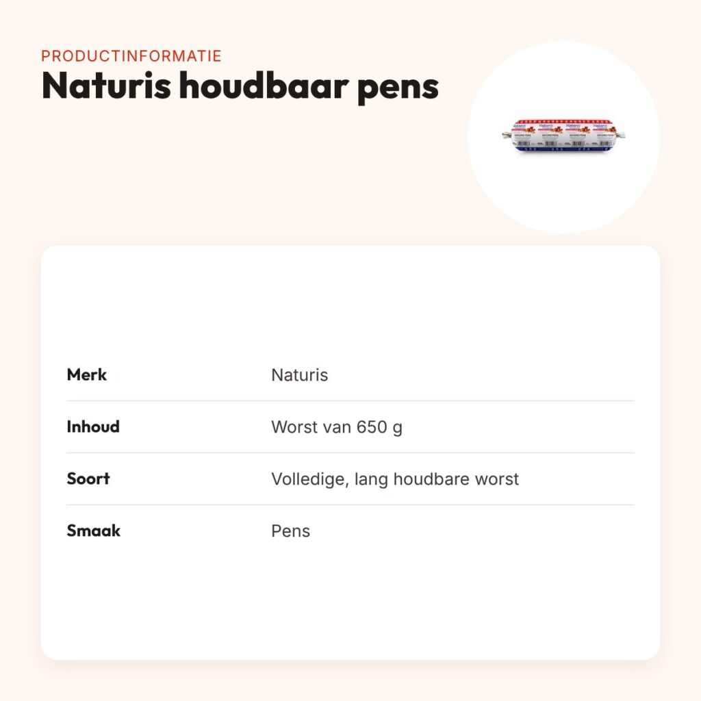 Naturis hondenvoer houdbaar pens 650 g – lang houdbare worst – productinformatie