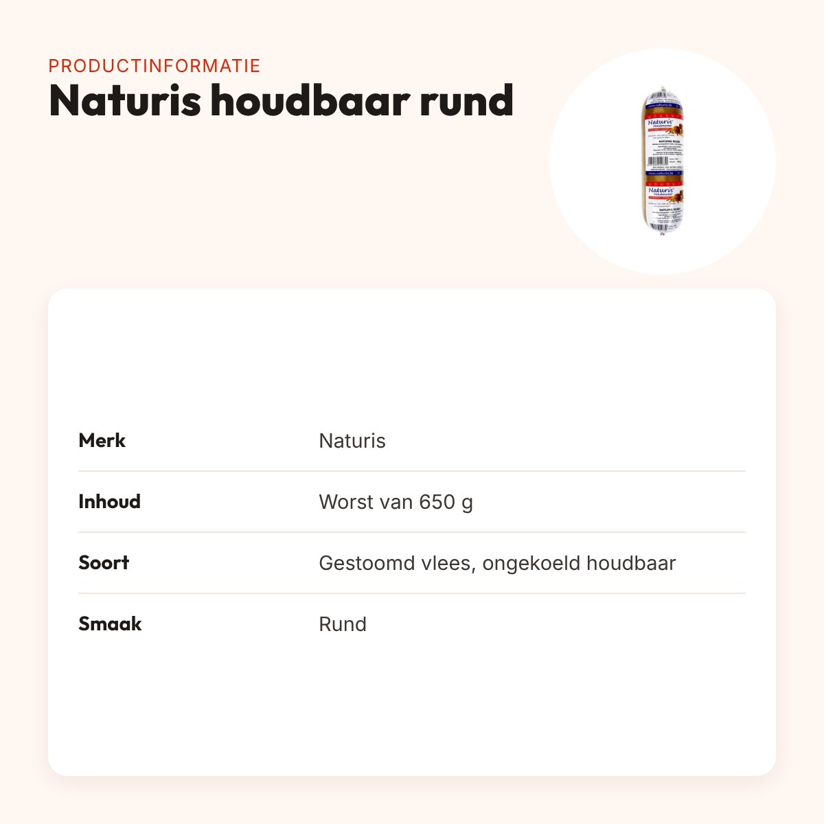 Naturis hondenvoer houdbaar rund 650 g – gestoomd vers vlees met zeewier – productinformatie