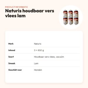 Naturis hondenvoer houdbaar vers vlees lam 650 g – multipack 3 stuks – productinformatie