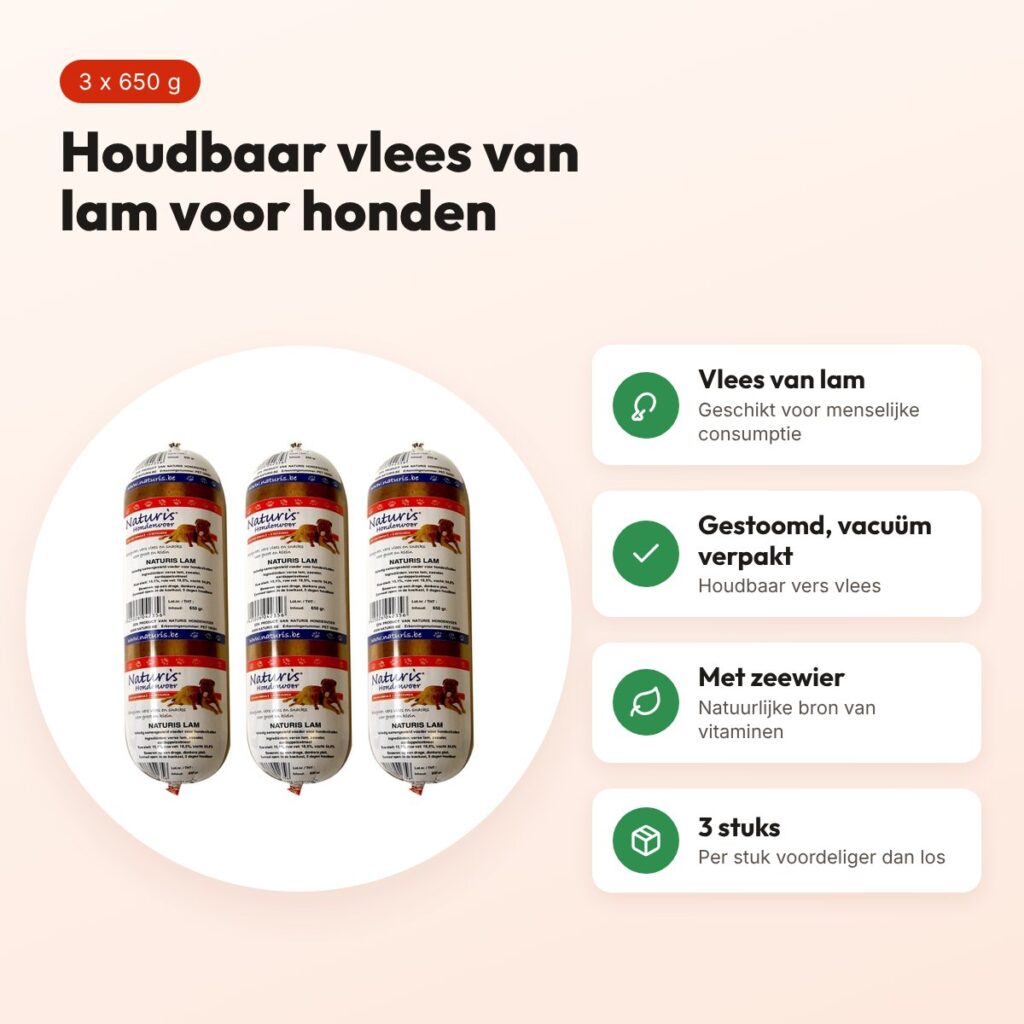 Naturis hondenvoer houdbaar vers vlees lam 650 g – multipack 3 stuks – voordelen