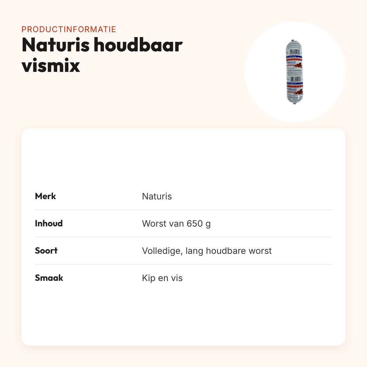 Naturis hondenvoer houdbaar vismix 650 g – lang houdbare worst – productinformatie