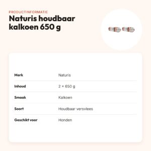 Naturis houdbaar hondenvoer kalkoen 650 g – multipack 2 stuks – productinformatie