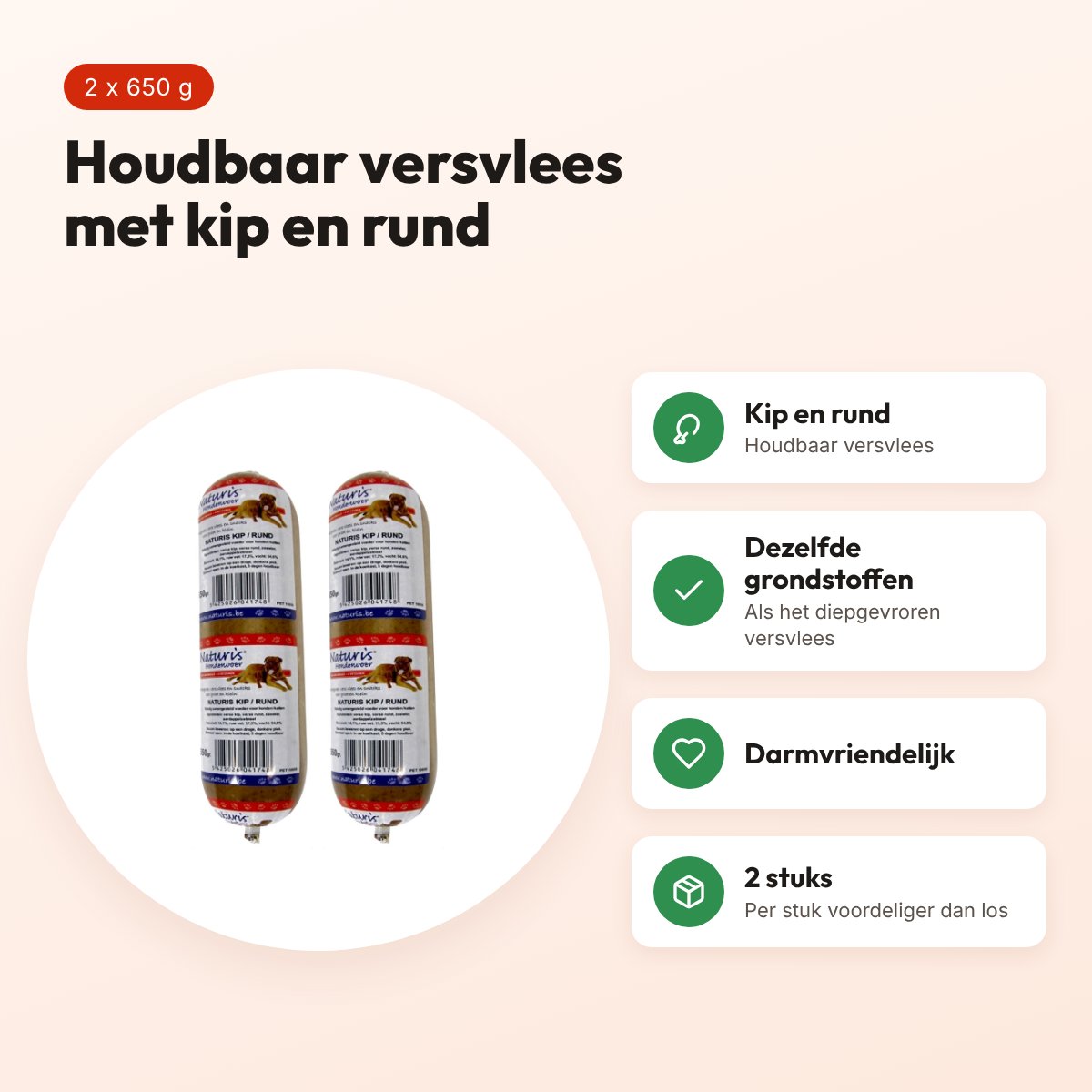 Naturis houdbaar hondenvoer kip en rund 650 g – multipack 2 stuks – voordelen