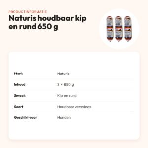 Naturis houdbaar hondenvoer kip en rund 650 g – multipack 3 stuks – productinformatie