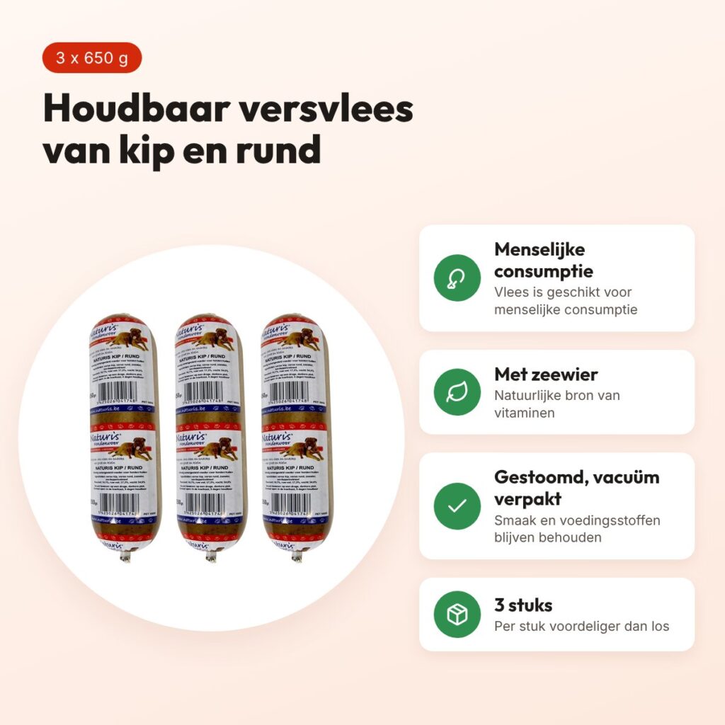 Naturis houdbaar hondenvoer kip en rund 650 g – multipack 3 stuks – voordelen
