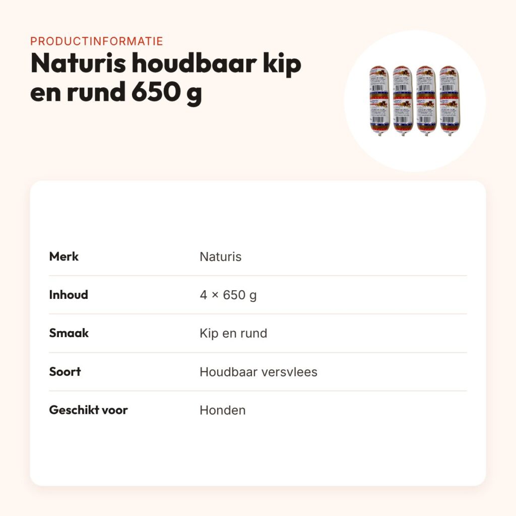Naturis houdbaar hondenvoer kip en rund 650 g – multipack 4 stuks – productinformatie