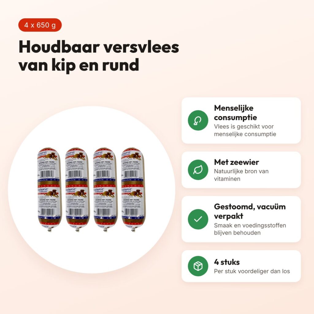 Naturis houdbaar hondenvoer kip en rund 650 g – multipack 4 stuks – voordelen