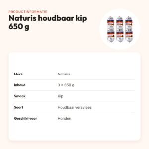 Naturis houdbaar hondenvoer kip met zeewier 650 g – multipack 3 stuks – productinformatie