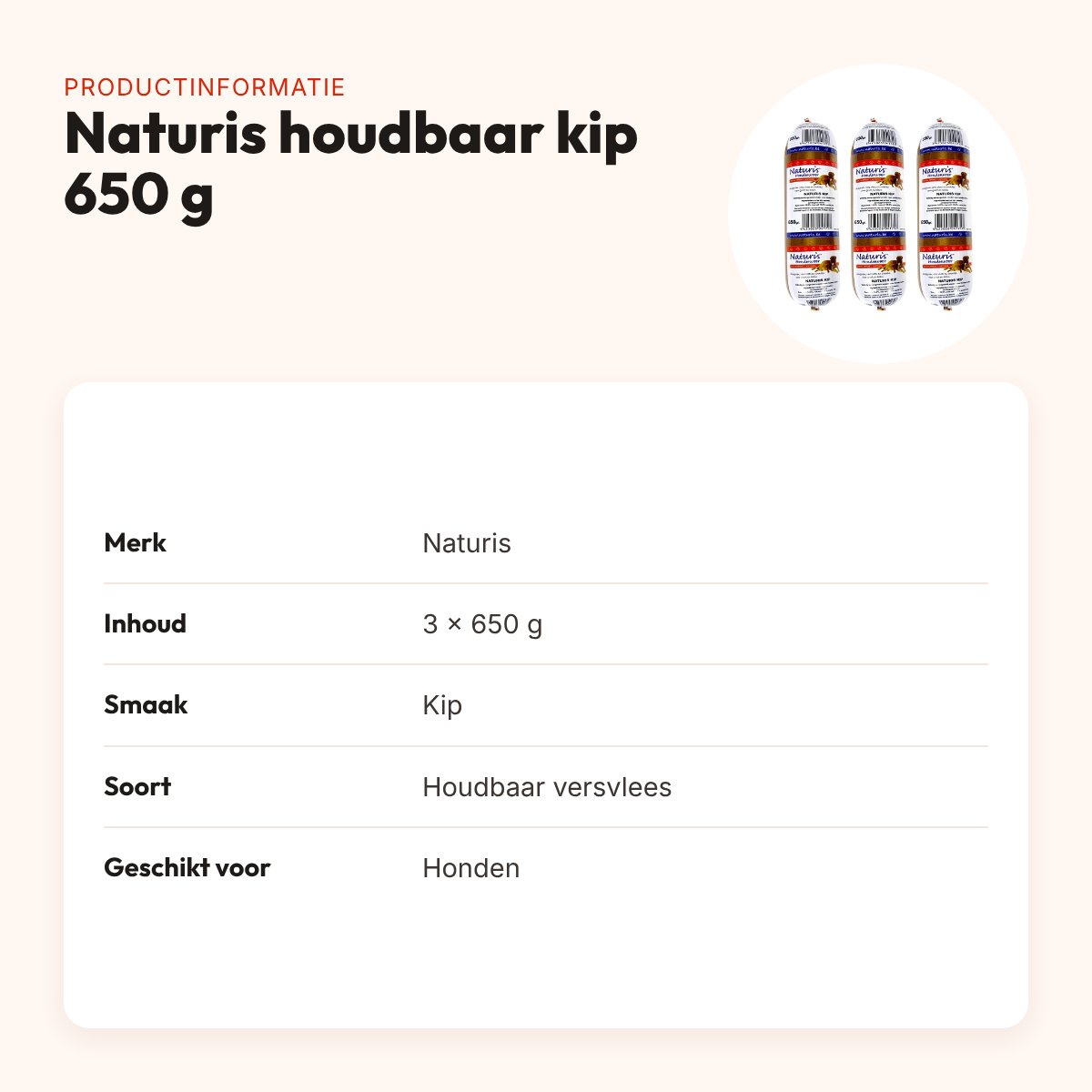 Naturis houdbaar hondenvoer kip met zeewier 650 g – multipack 3 stuks – productinformatie