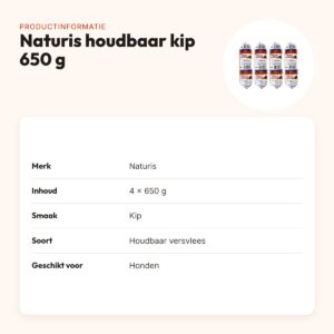 Naturis houdbaar hondenvoer kip met zeewier 650 g – multipack 4 stuks – productinformatie