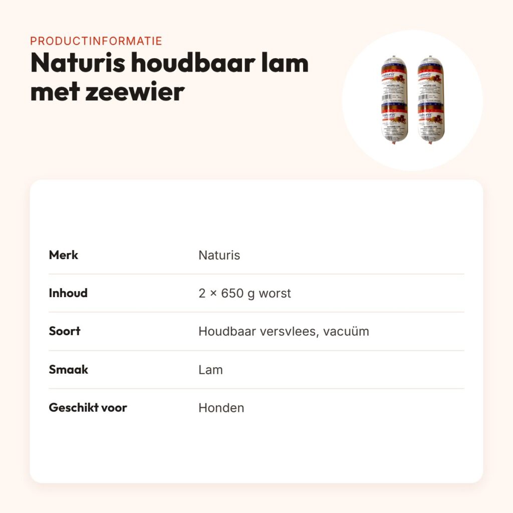 Naturis houdbaar hondenvoer lam met zeewier 650 g – multipack 2 stuks – productinformatie