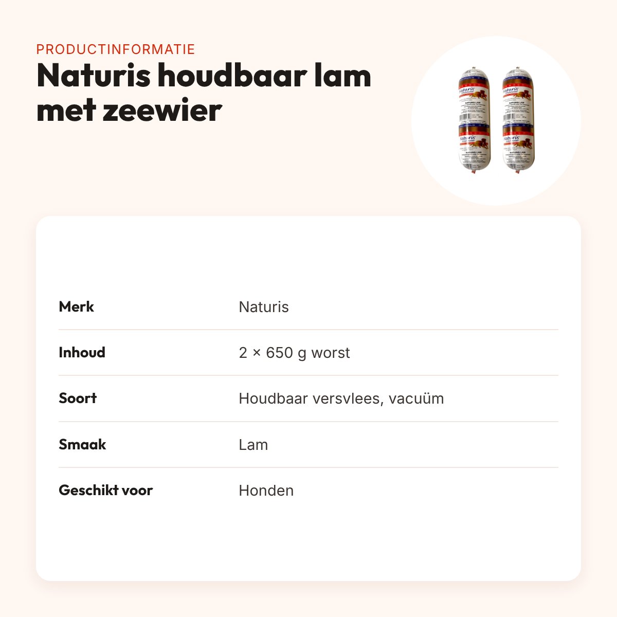 Naturis houdbaar hondenvoer lam met zeewier 650 g – multipack 2 stuks – productinformatie