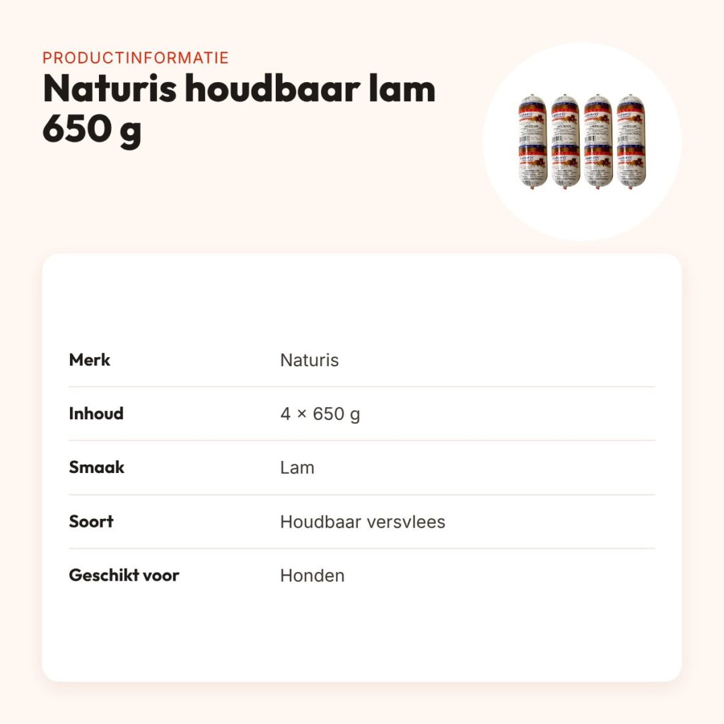 Naturis houdbaar hondenvoer lam met zeewier 650 g – multipack 4 stuks – productinformatie
