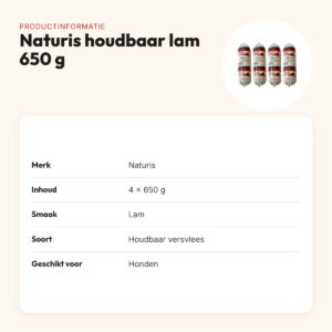 Naturis houdbaar hondenvoer lam met zeewier 650 g – multipack 4 stuks – productinformatie