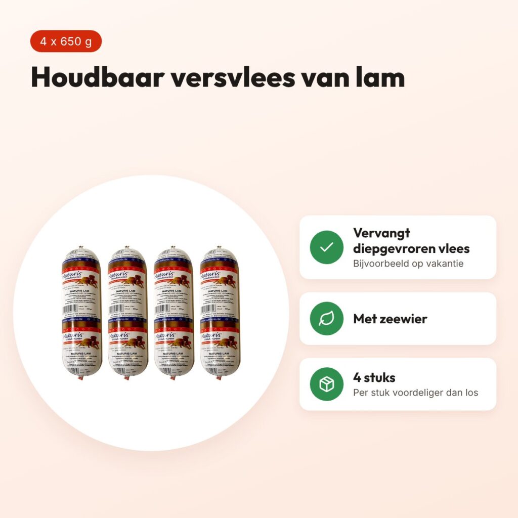 Naturis houdbaar hondenvoer lam met zeewier 650 g – multipack 4 stuks – voordelen